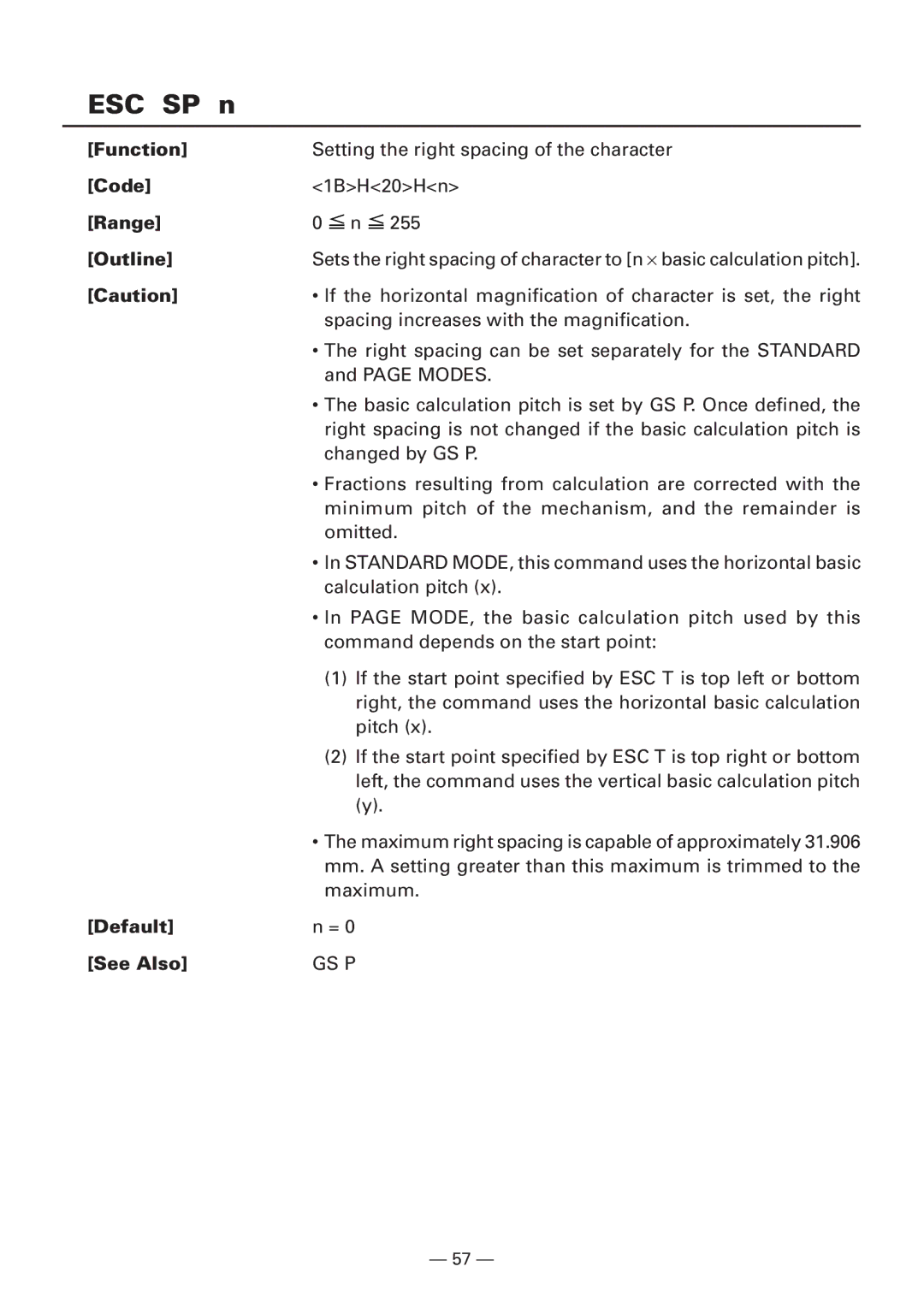 Citizen Systems iDP3240 user manual ESC SP n, Default See Also 