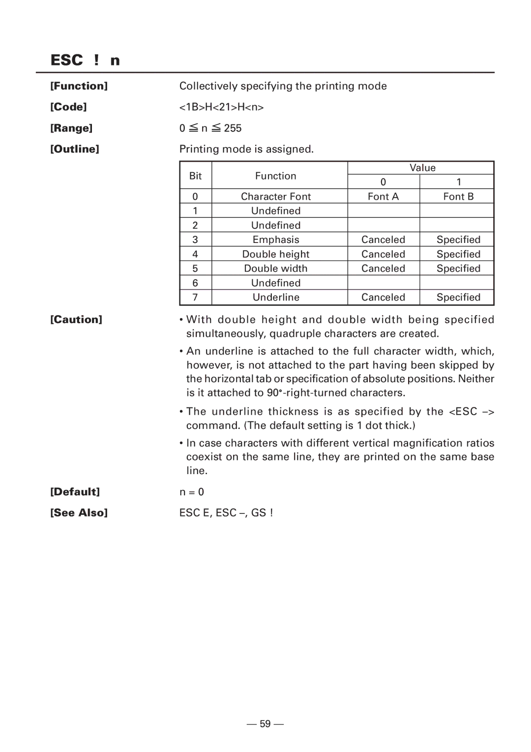 Citizen Systems iDP3240 user manual ESC ! n, Range 