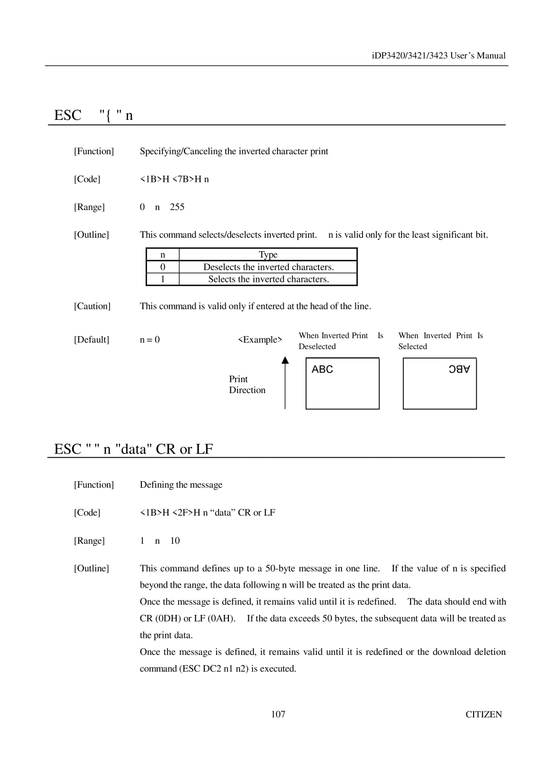 Citizen Systems iDP3421, iDP3423, iDP3420 user manual Esc 