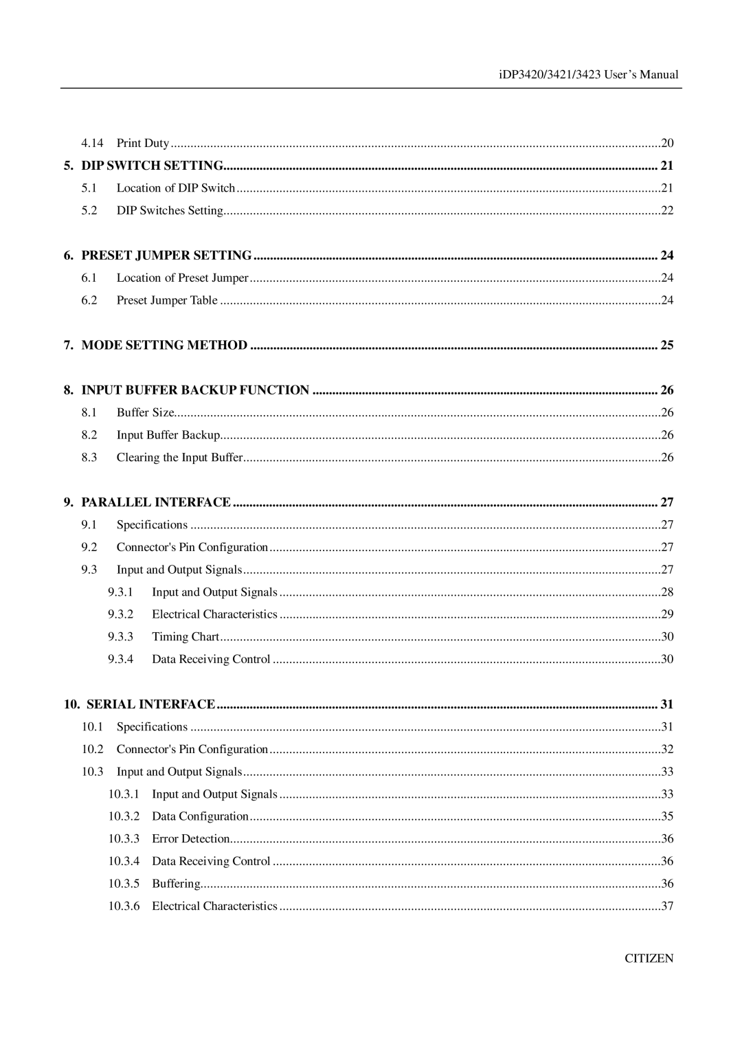 Citizen Systems iDP3420, iDP3421, iDP3423 user manual DIP Switch Setting 