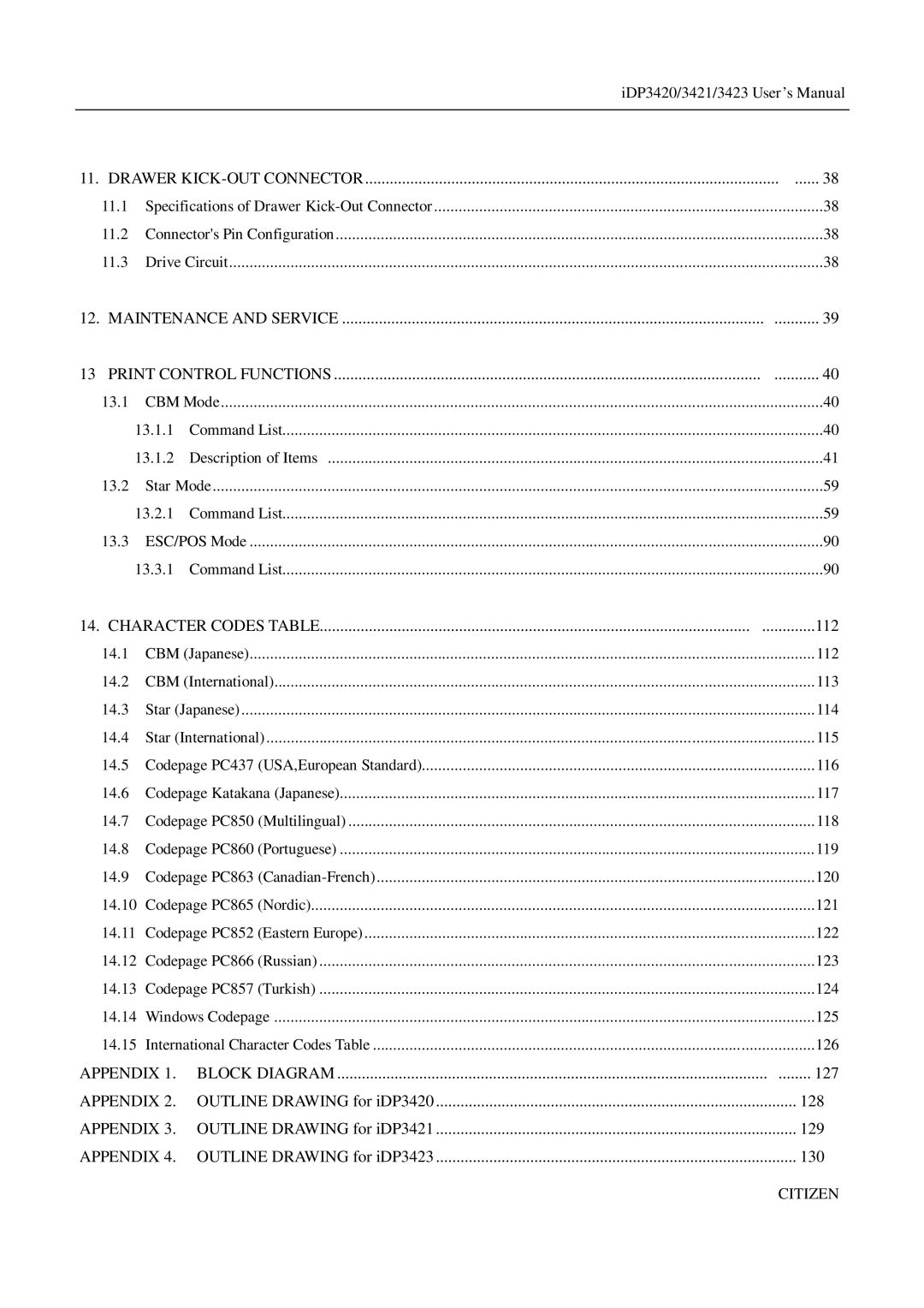 Citizen Systems iDP3421, iDP3423, iDP3420 user manual Appendix 