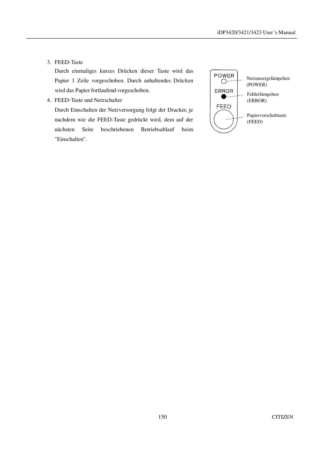 Citizen Systems iDP3423, iDP3421, iDP3420 user manual Power 