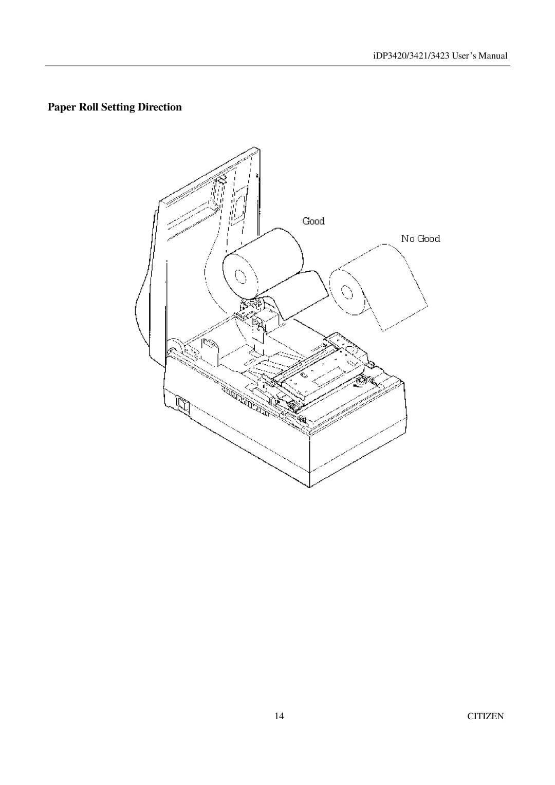 Citizen Systems iDP3421, iDP3423, iDP3420 user manual Paper Roll Setting Direction 