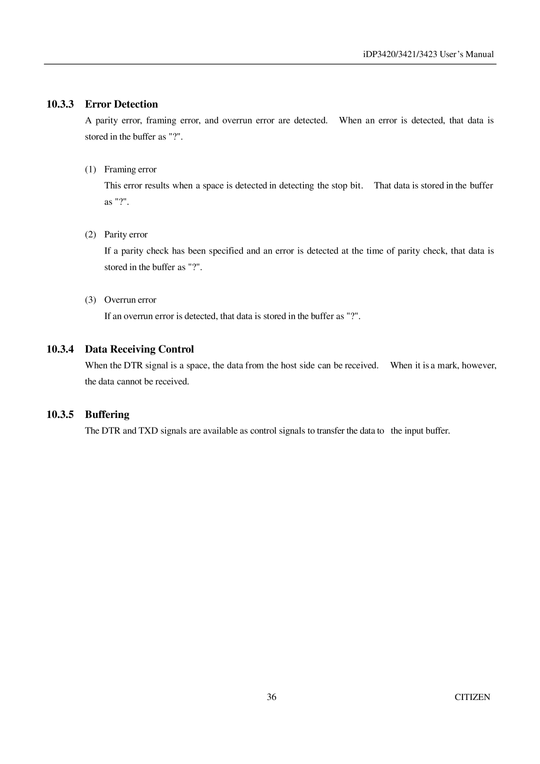 Citizen Systems iDP3423, iDP3421, iDP3420 user manual Error Detection, Buffering 