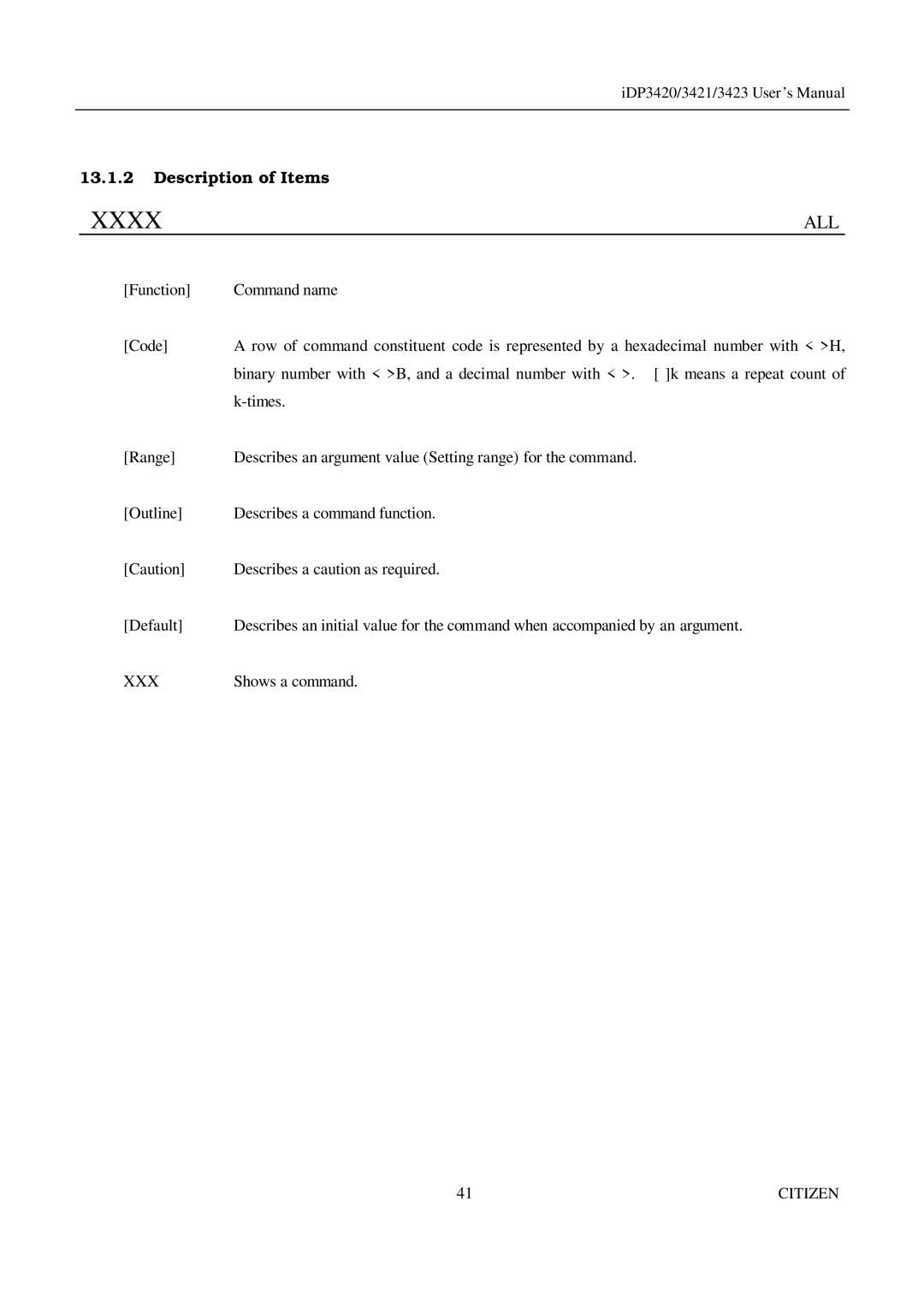 Citizen Systems iDP3421, iDP3423, iDP3420 user manual Xxxx 