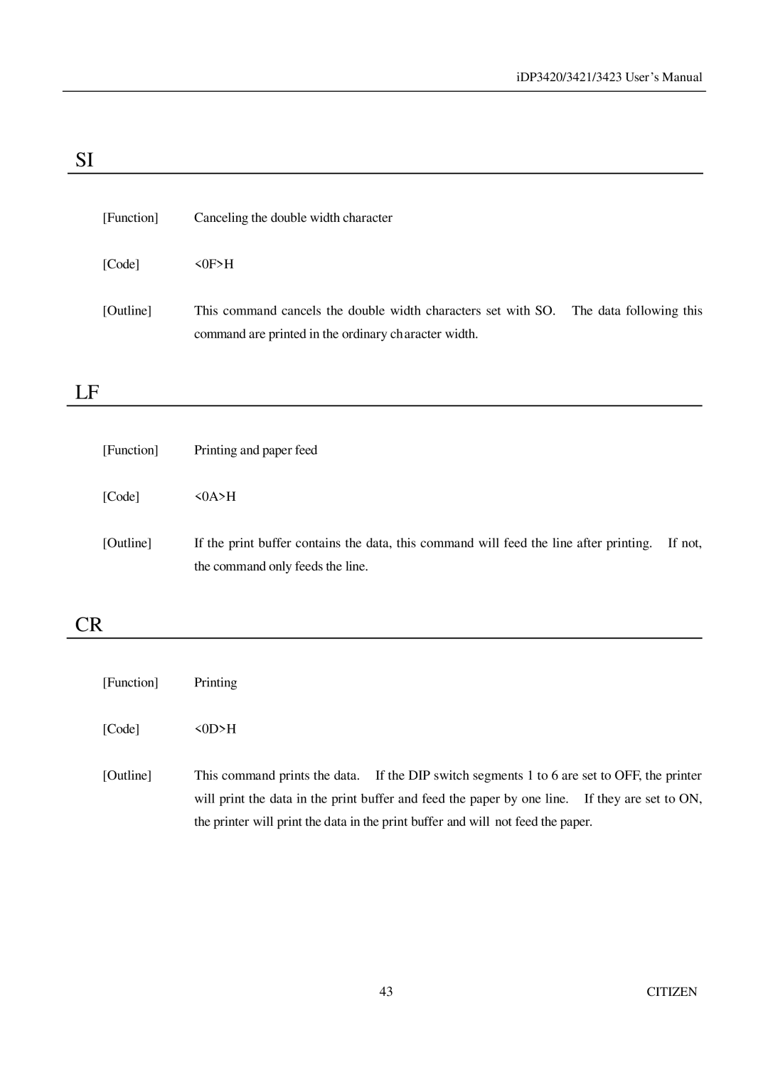 Citizen Systems iDP3420, iDP3421, iDP3423 user manual Citizen 