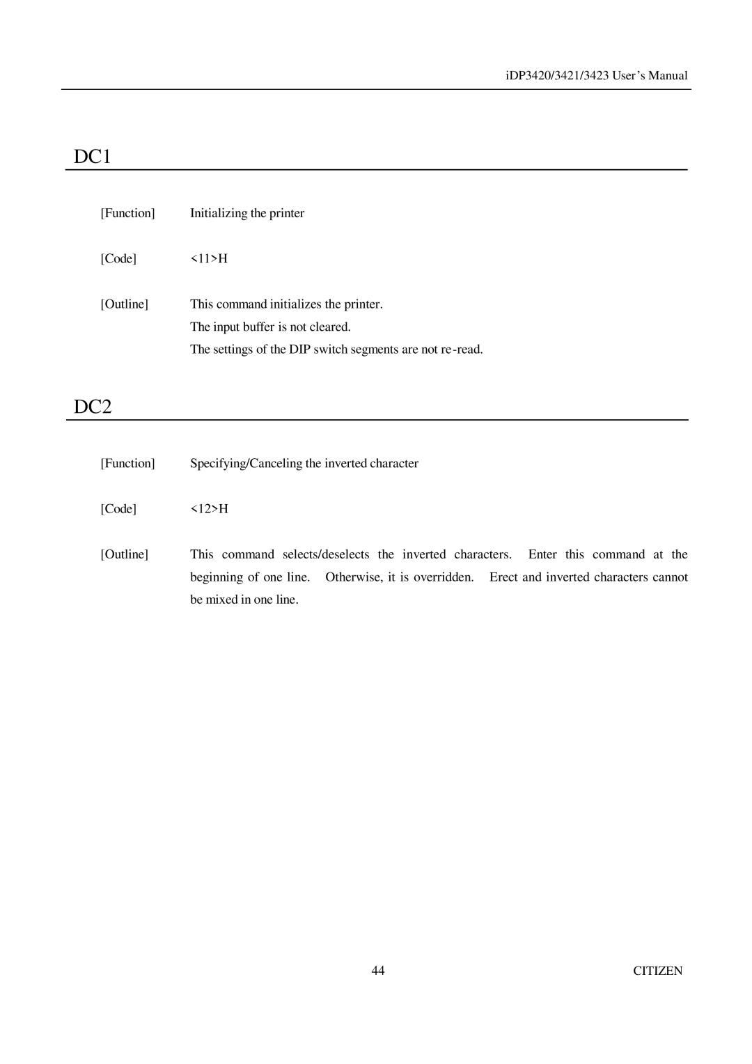 Citizen Systems iDP3421, iDP3423, iDP3420 user manual DC1 