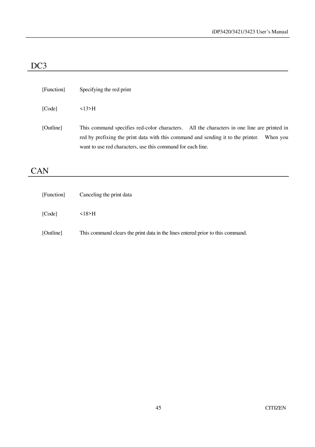 Citizen Systems iDP3423, iDP3421, iDP3420 user manual DC3 