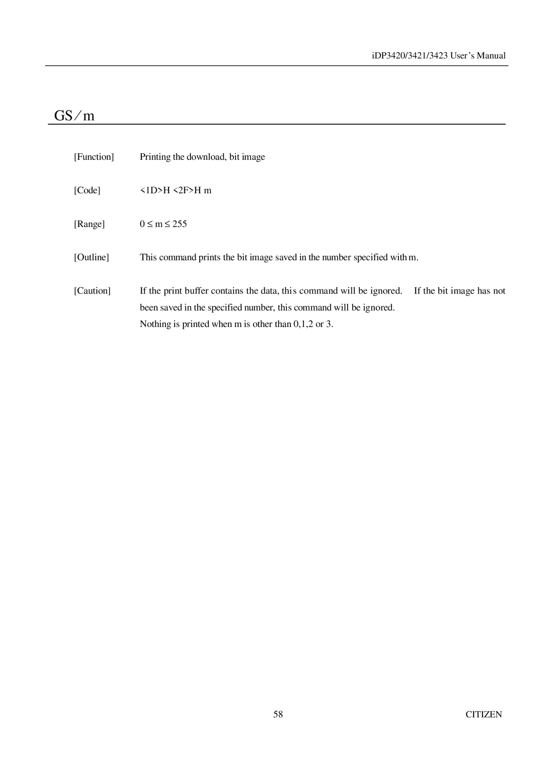 Citizen Systems iDP3420, iDP3421, iDP3423 user manual GS ⁄ m 