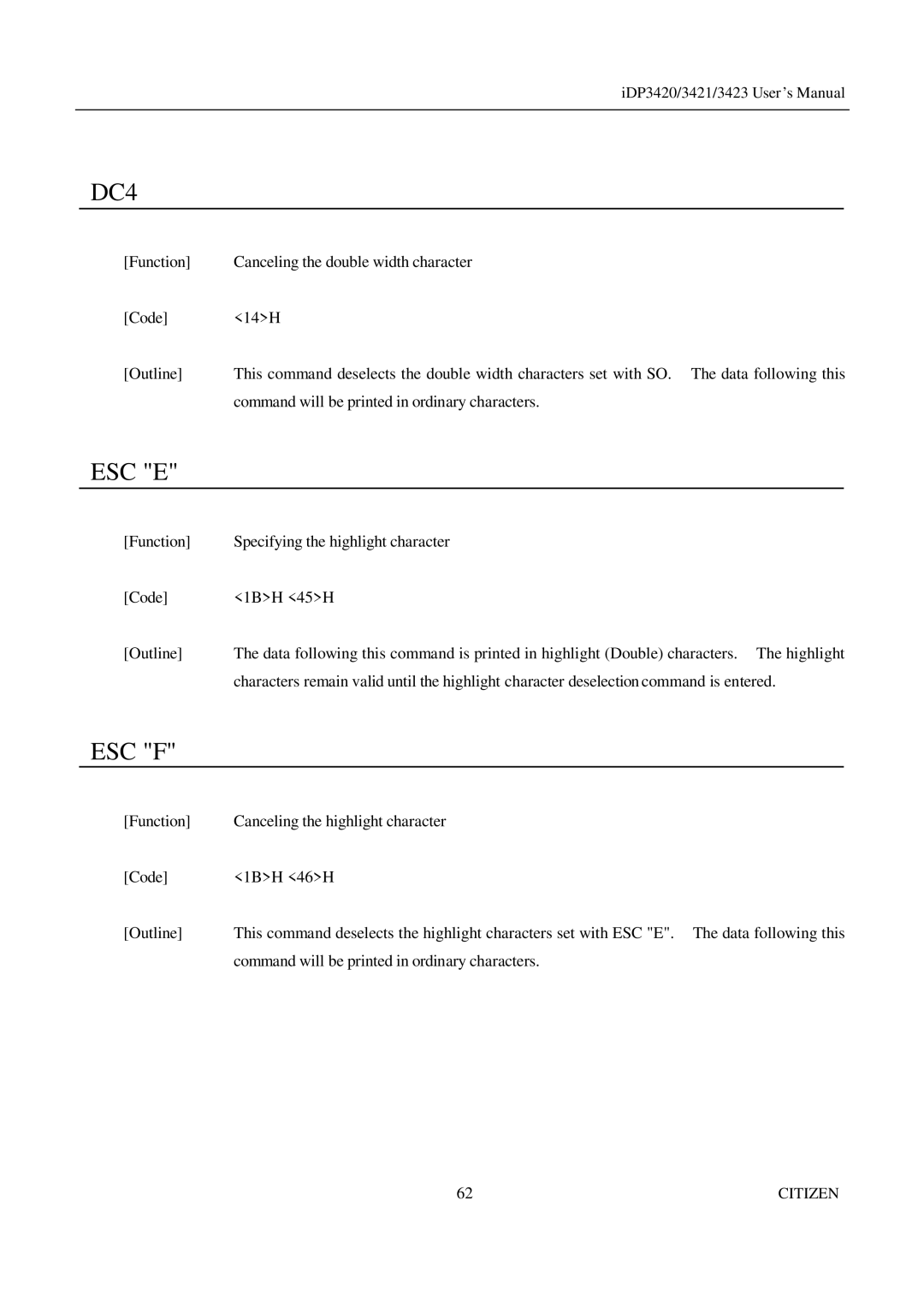 Citizen Systems iDP3421, iDP3423, iDP3420 user manual DC4 