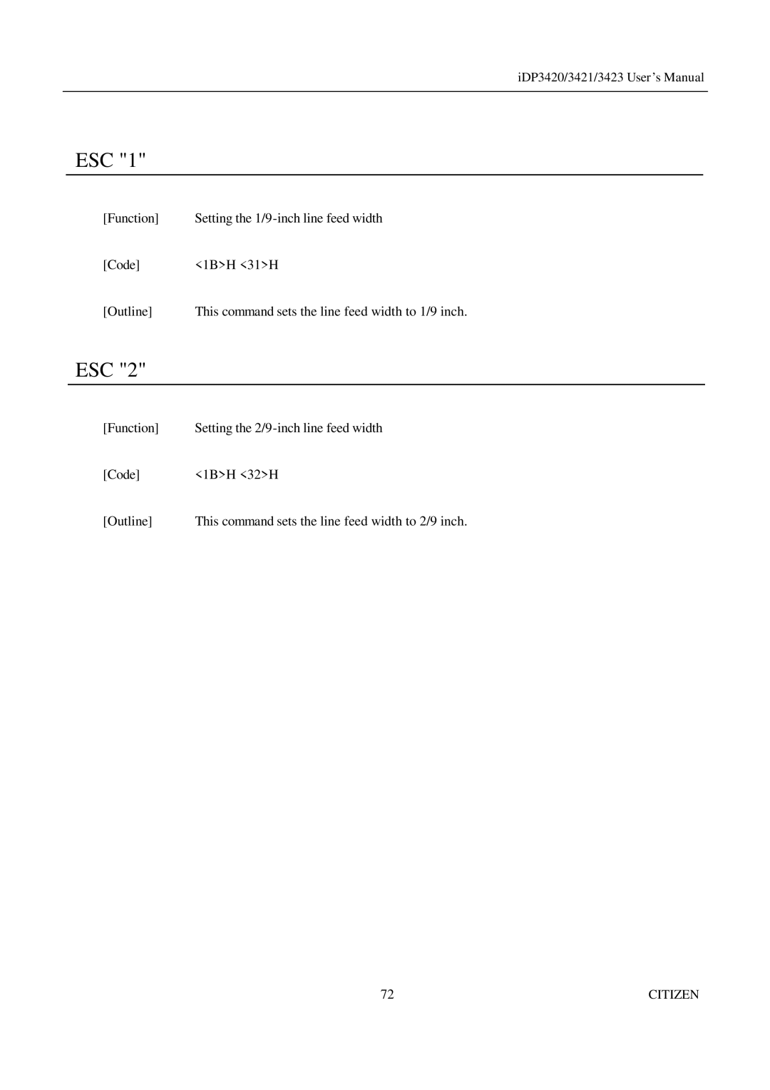 Citizen Systems iDP3423, iDP3421, iDP3420 user manual Esc 