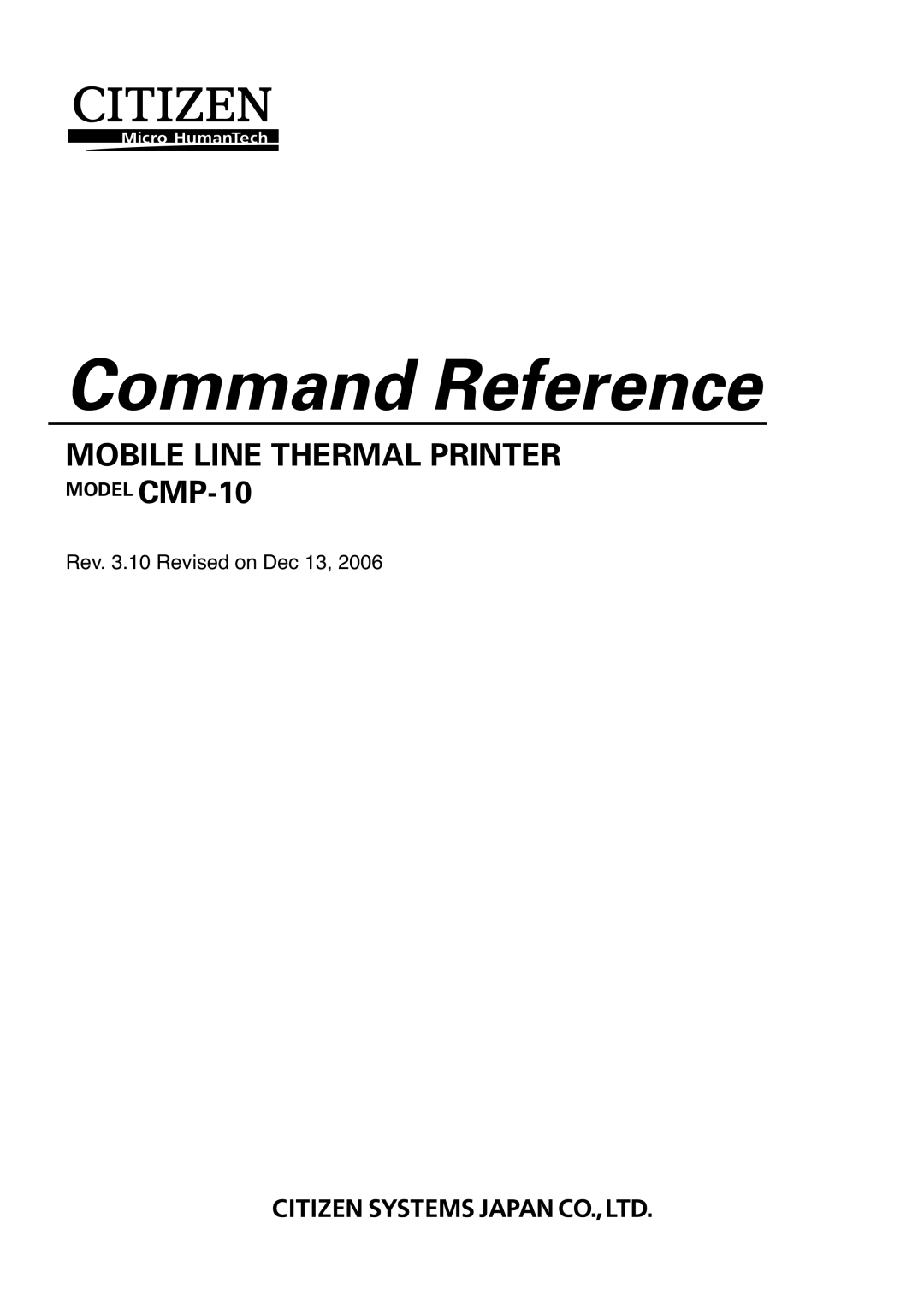 Citizen Systems Model CMP-10 manual Command Reference 