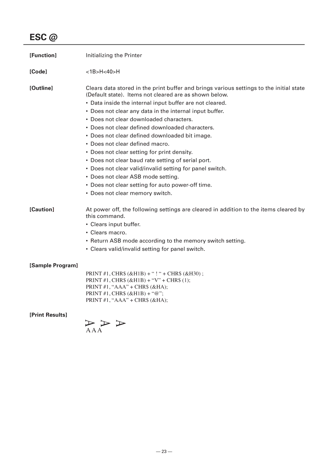 Citizen Systems Model CMP-10 manual Esc @, Sample Program 