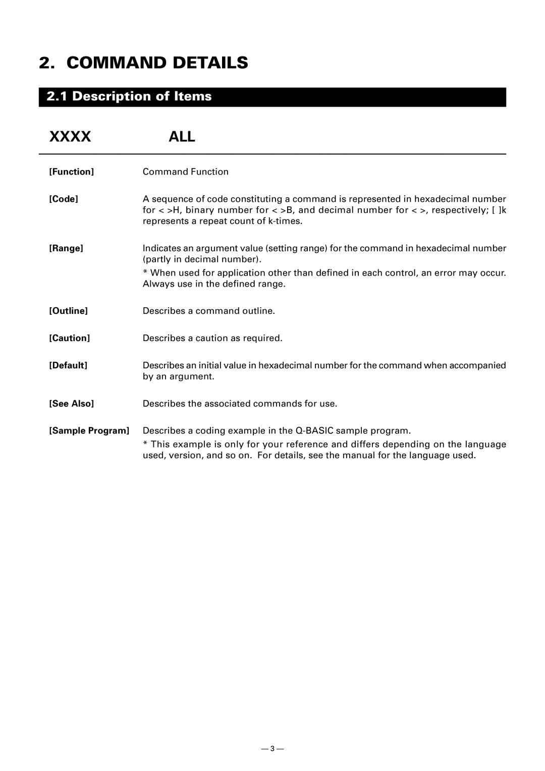 Citizen Systems Model CMP-10 manual Command Details, Xxxx ALL 