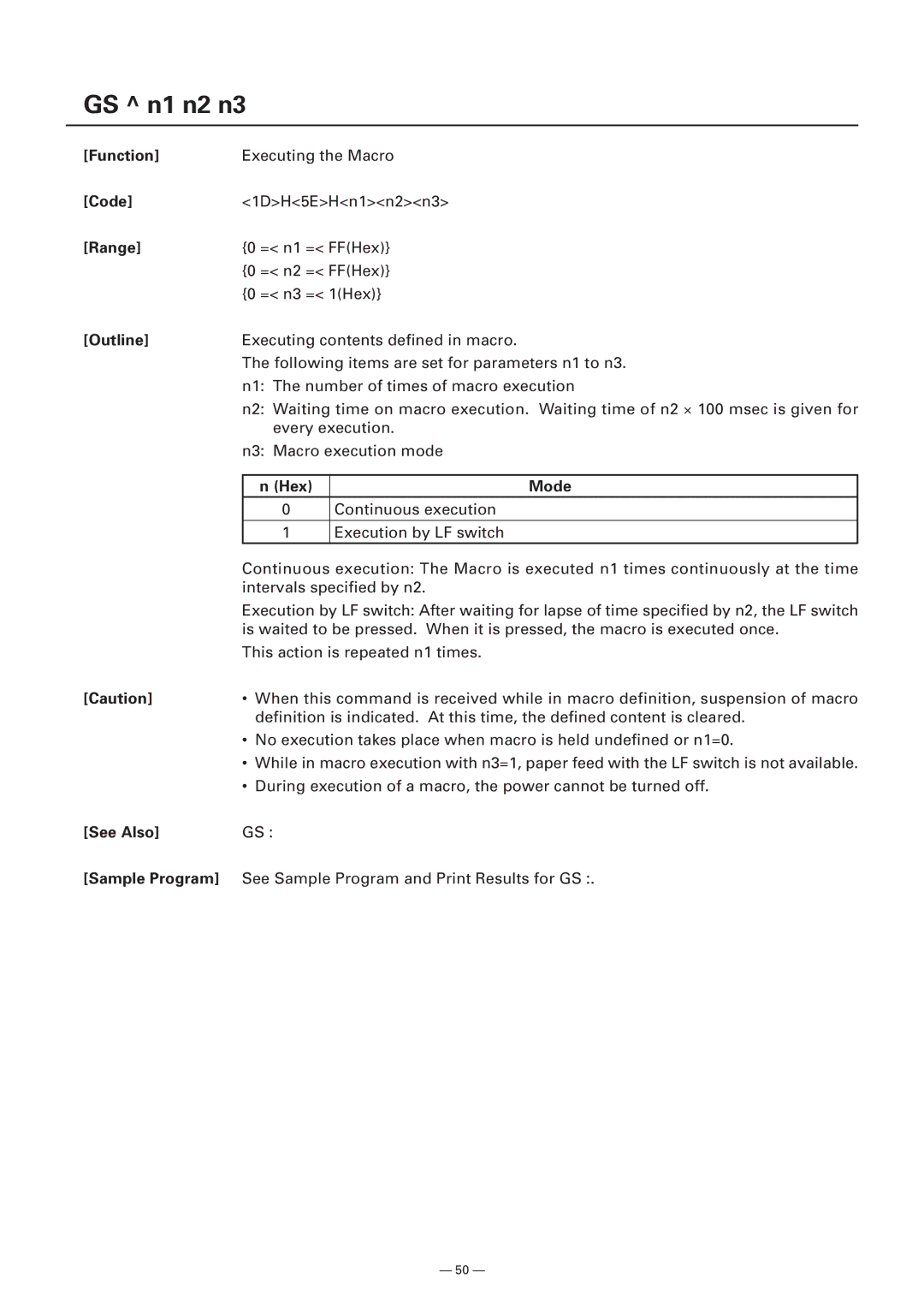 Citizen Systems Model CMP-10 manual GS n1 n2 n3, Hex Mode 