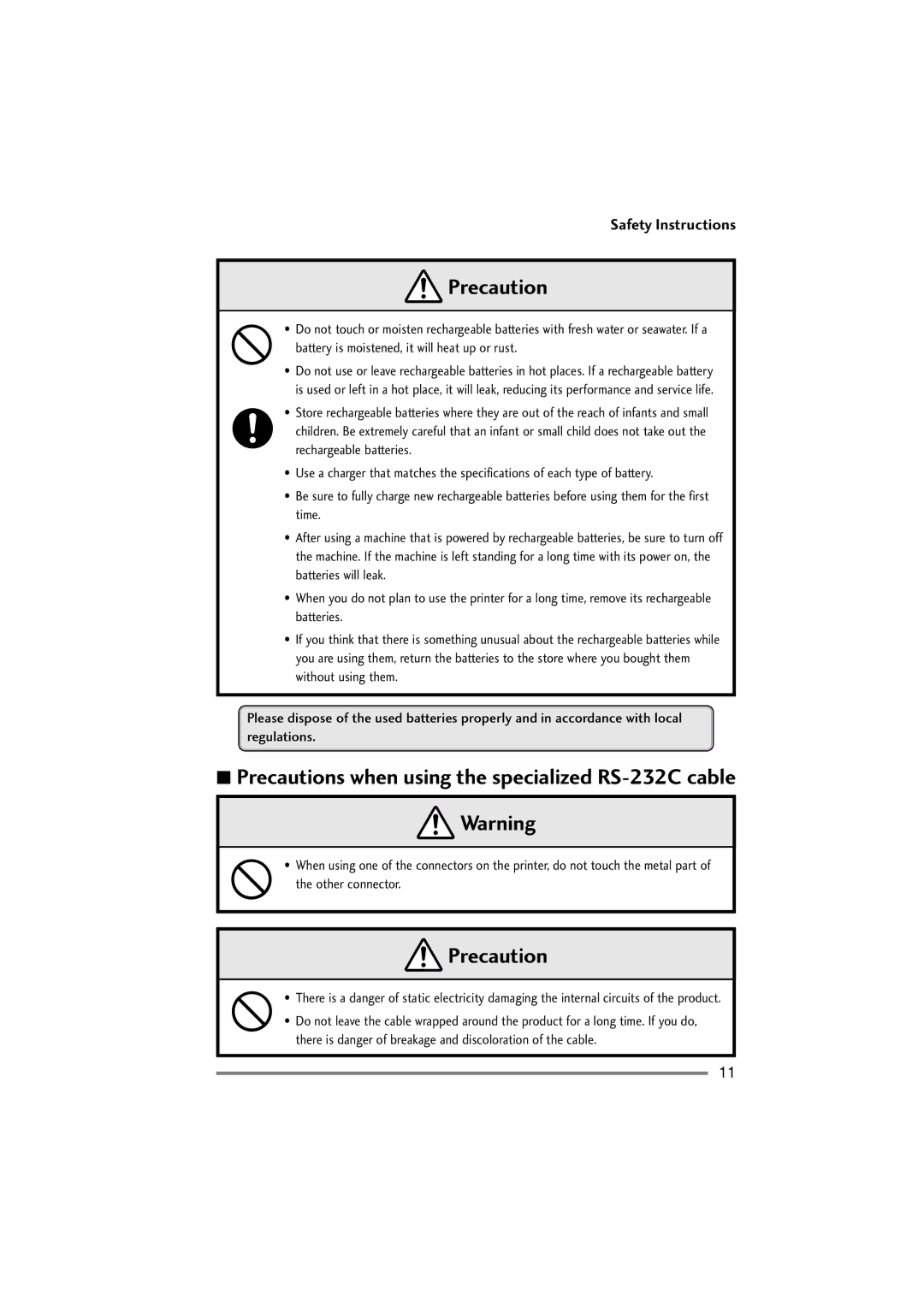 Citizen Systems PD-22 user manual Precautions when using the specialized RS-232C cable 