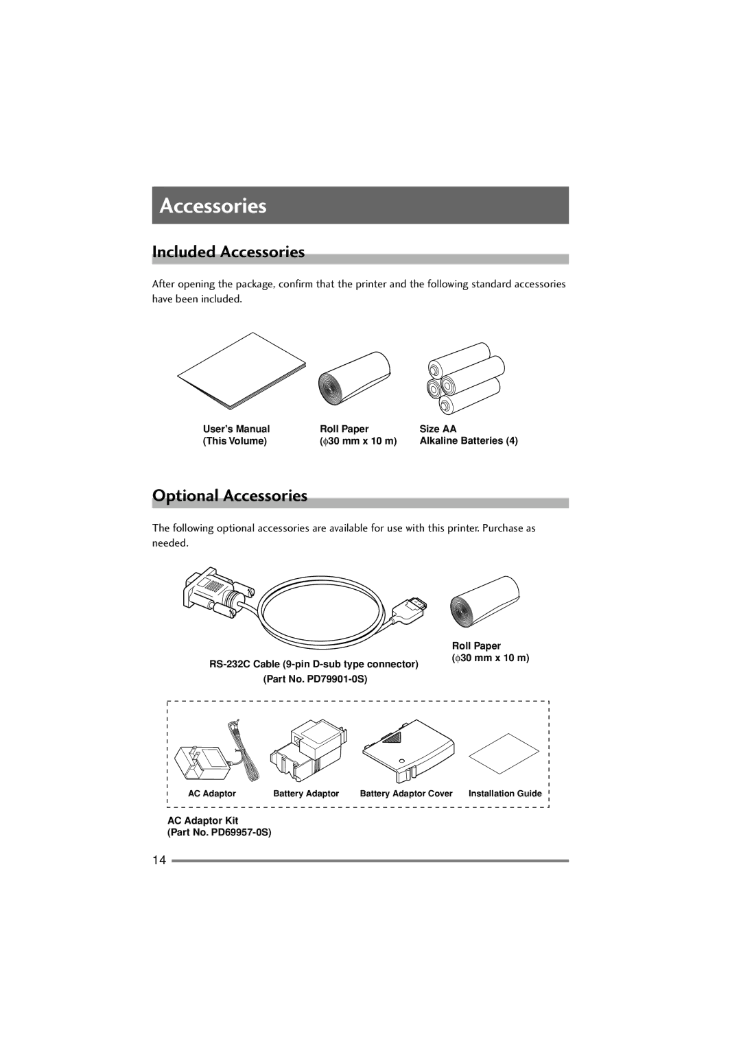 Citizen Systems PD-22 user manual Included Accessories, Optional Accessories 