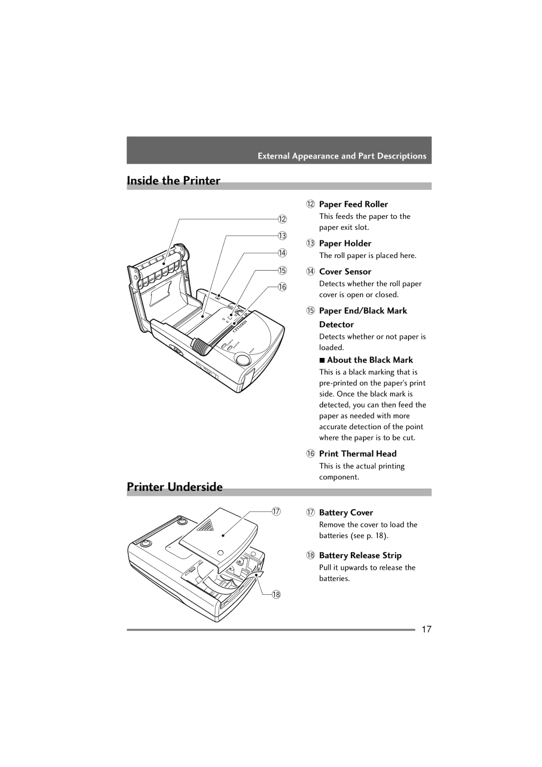 Citizen Systems PD-22 user manual Inside the Printer 