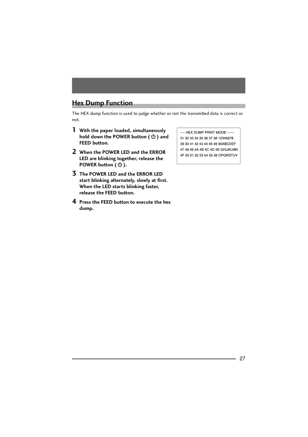 Citizen Systems PD-22 user manual Hex Dump Function 