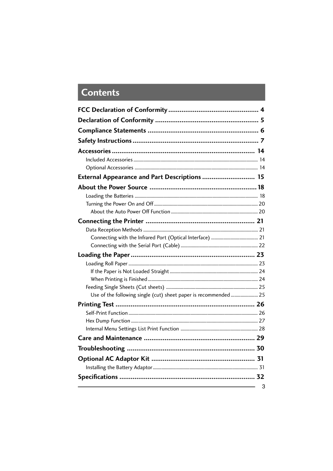 Citizen Systems PD-22 user manual Contents 