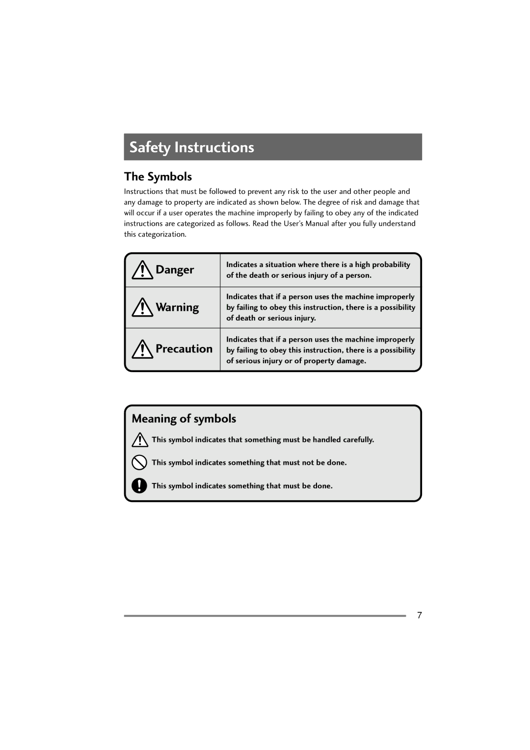 Citizen Systems PD-22 user manual Safety Instructions, Symbols, Meaning of symbols 