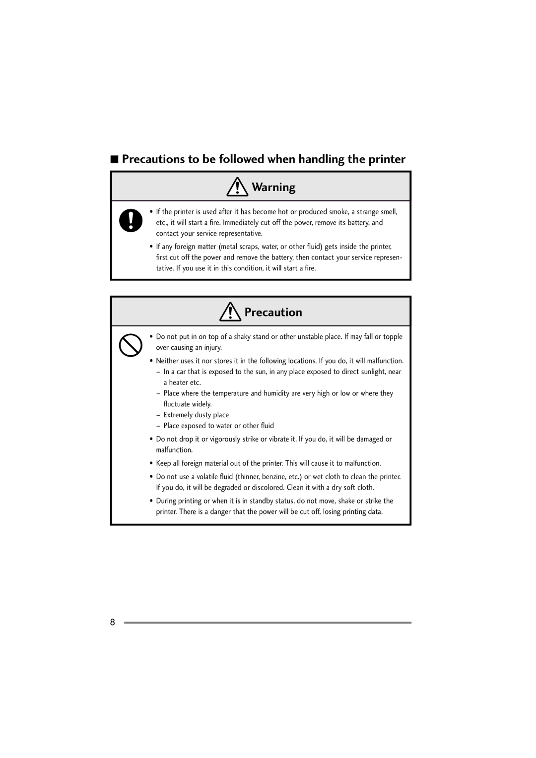 Citizen Systems PD-22 user manual Precautions to be followed when handling the printer 