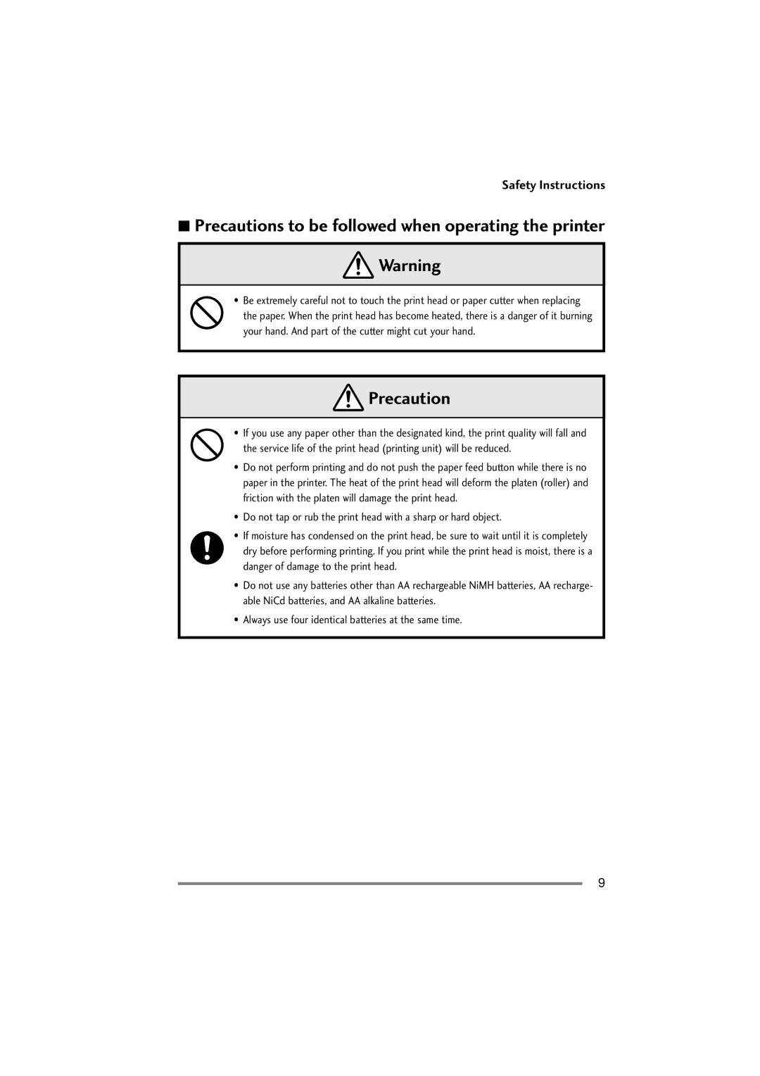 Citizen Systems PD-22 user manual Precautions to be followed when operating the printer, Safety Instructions 