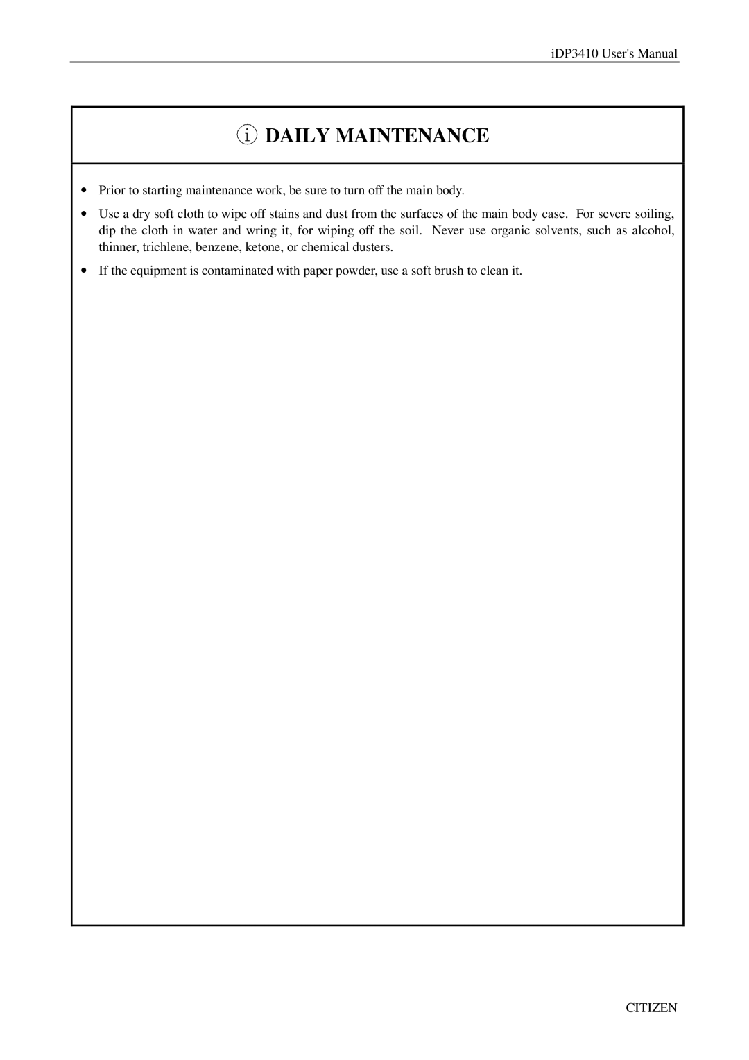 Citizen Systems pmn manual Daily Maintenance 