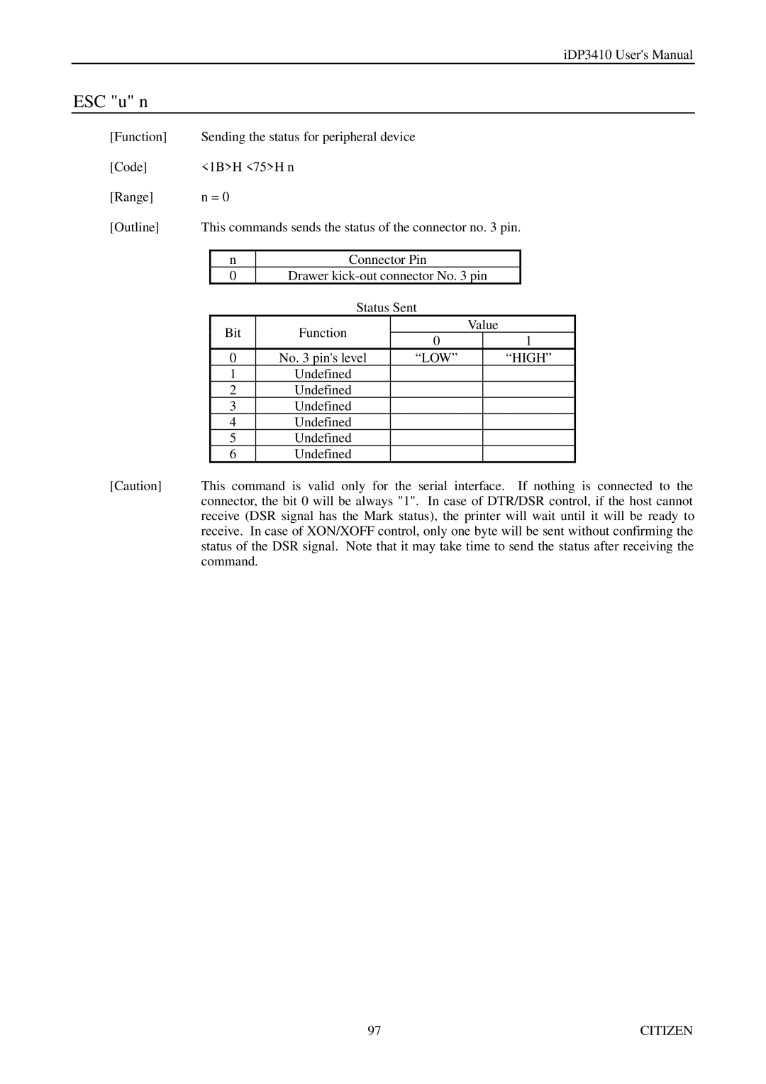 Citizen Systems pmn manual ESC u n, High 