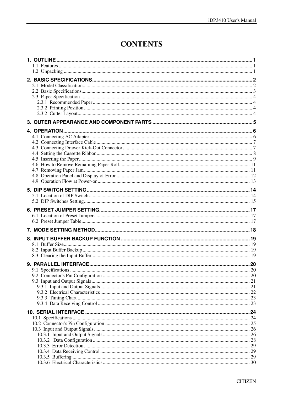 Citizen Systems pmn manual Contents 