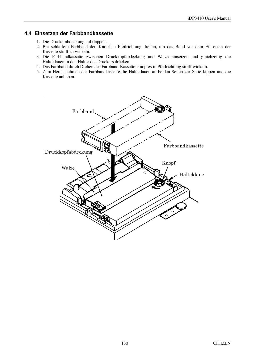 Citizen Systems pmn manual Einsetzen der Farbbandkassette 