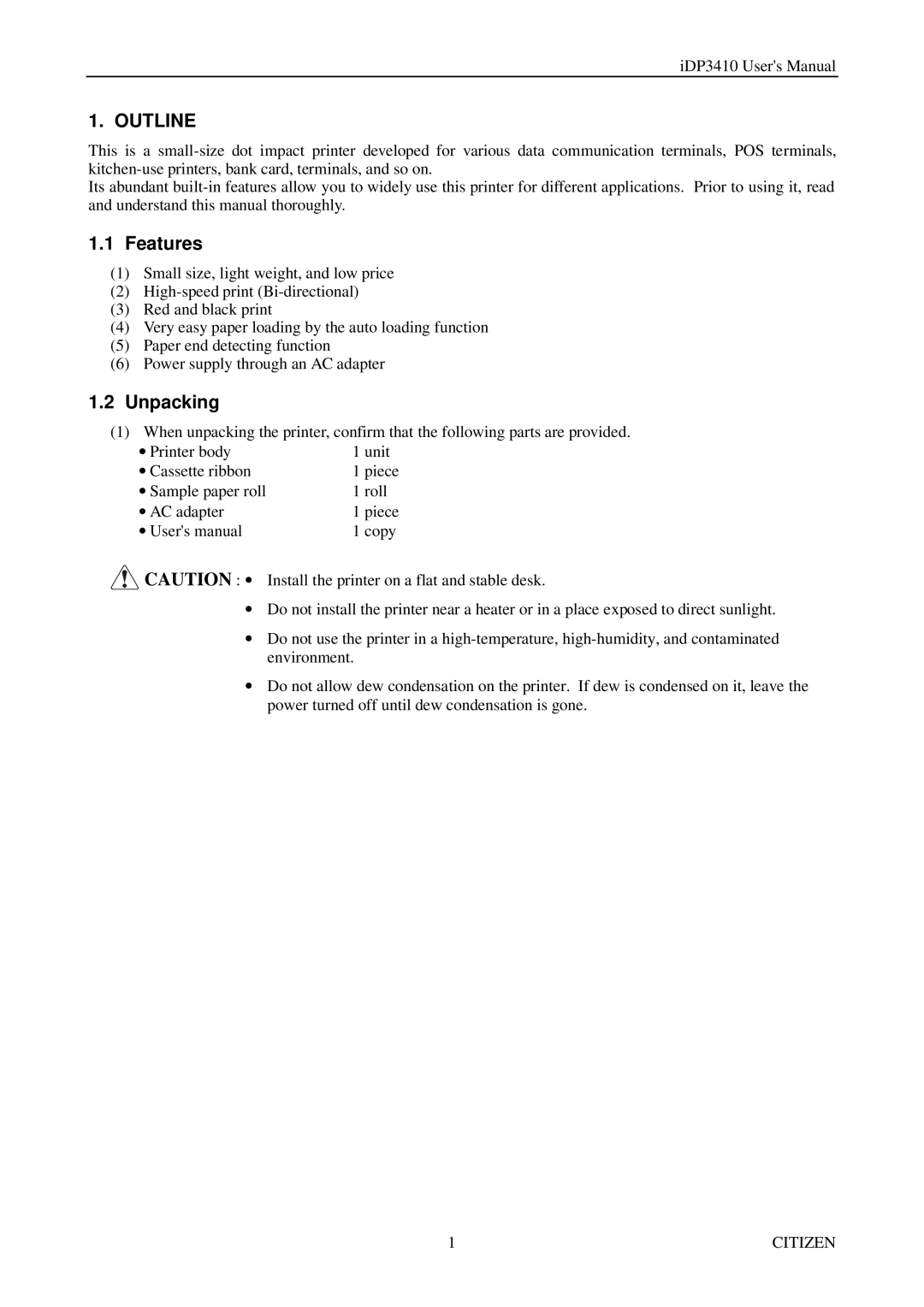 Citizen Systems pmn manual Features, Unpacking 