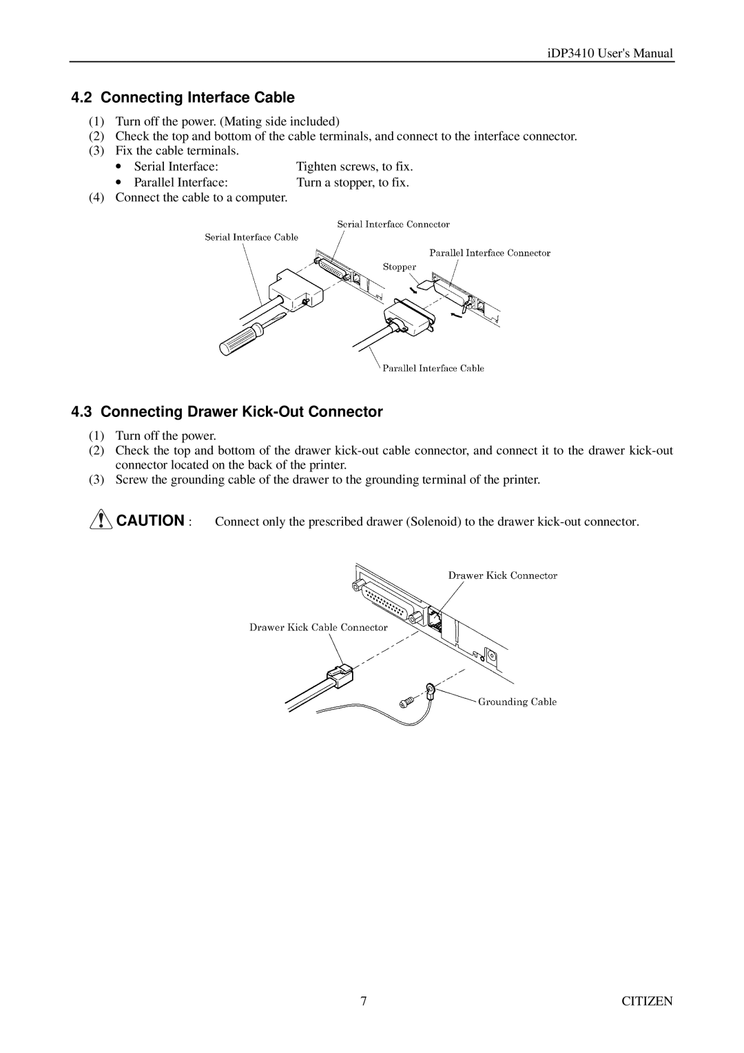 Citizen Systems pmn manual Connecting Interface Cable, Connecting Drawer Kick-Out Connector 