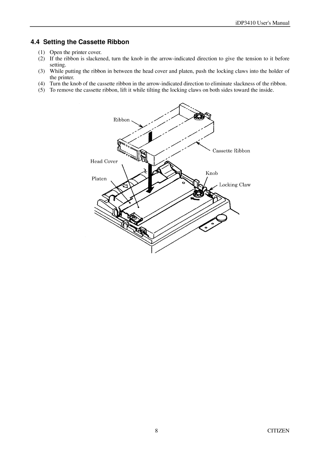 Citizen Systems pmn manual Setting the Cassette Ribbon 