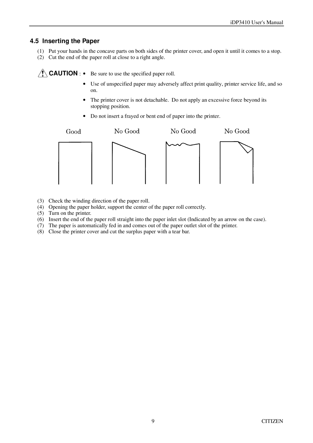 Citizen Systems pmn manual Inserting the Paper 