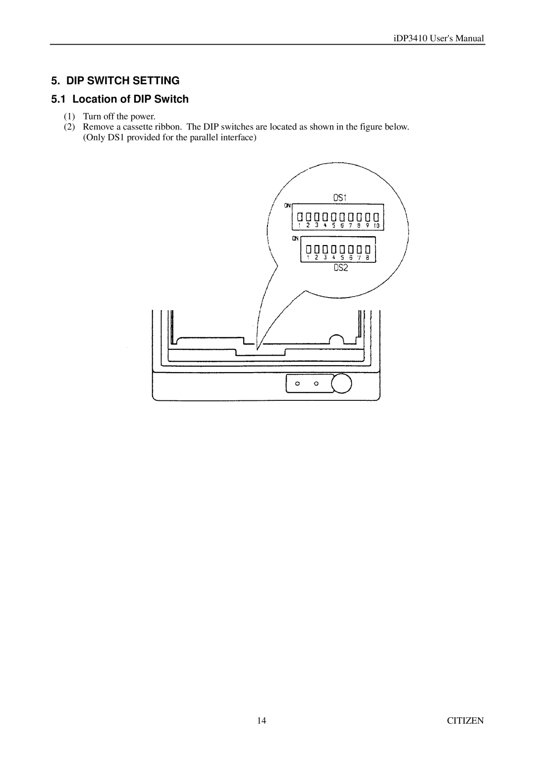 Citizen Systems pmn manual DIP Switch Setting 5.1 Location of DIP Switch 