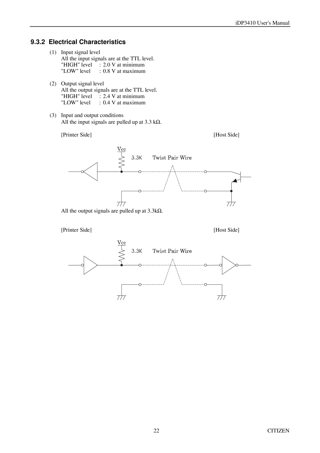 Citizen Systems pmn manual Electrical Characteristics 