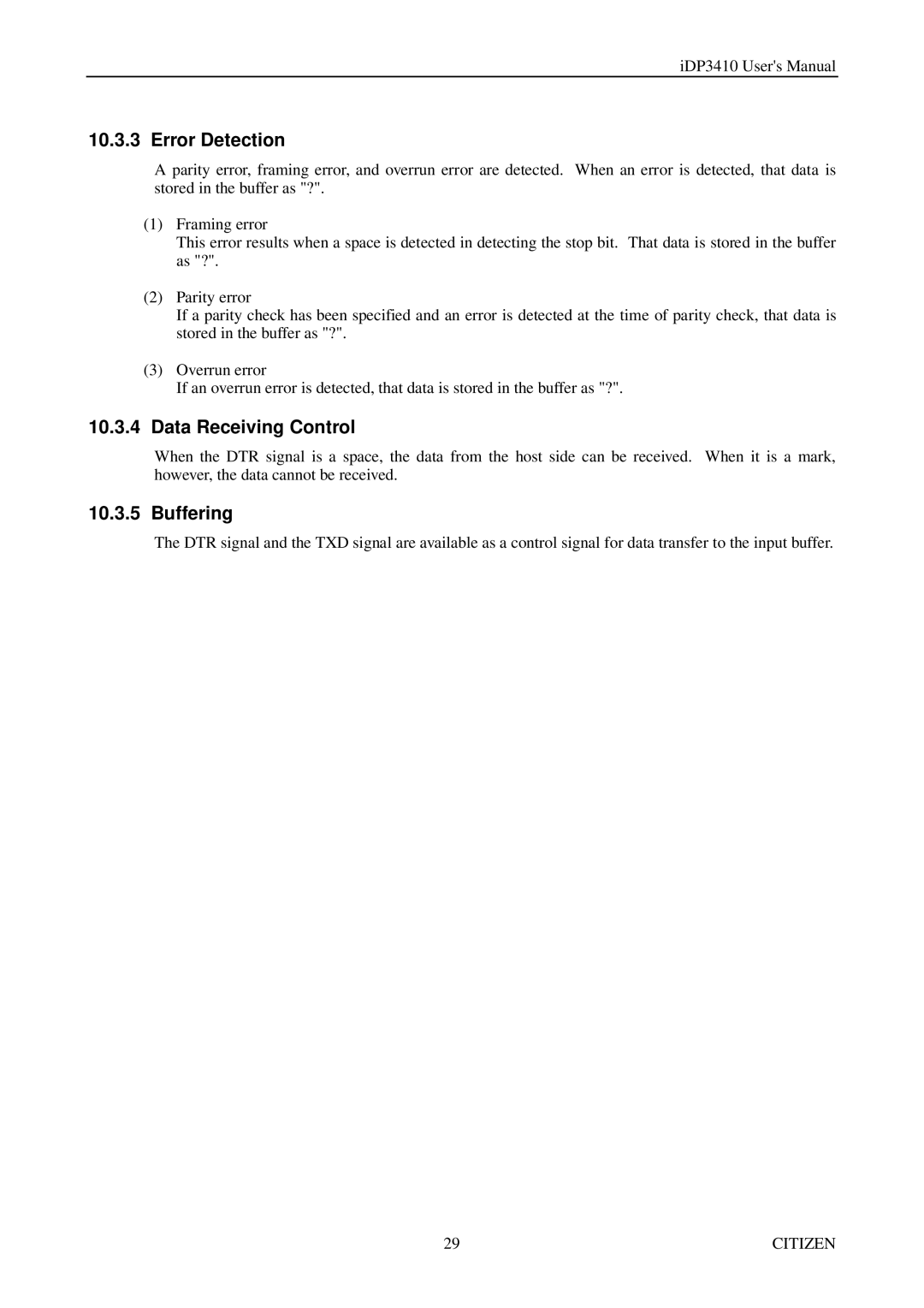 Citizen Systems pmn manual Error Detection, Buffering 