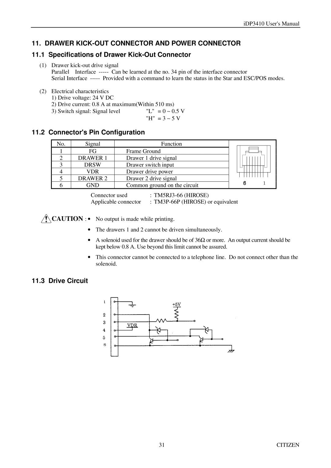 Citizen Systems pmn manual Drive Circuit, Drawer, Drsw, Vdr 