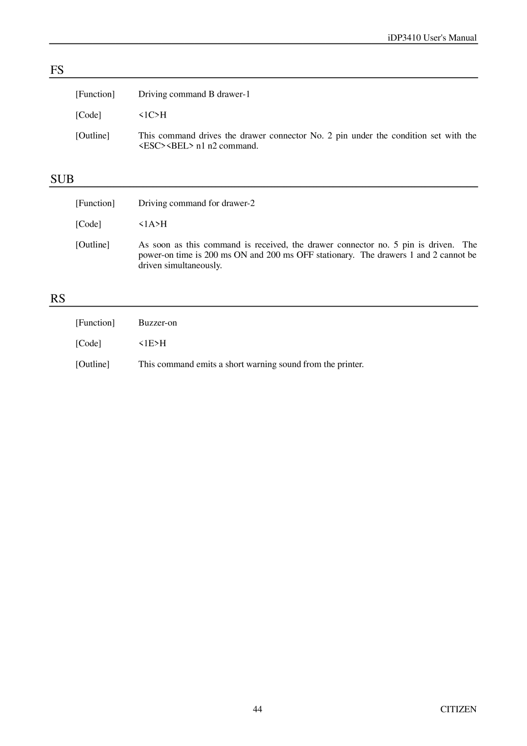 Citizen Systems pmn manual Sub 