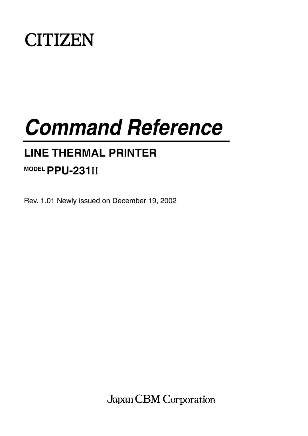 Citizen Systems PPU-231II manual Command Reference 