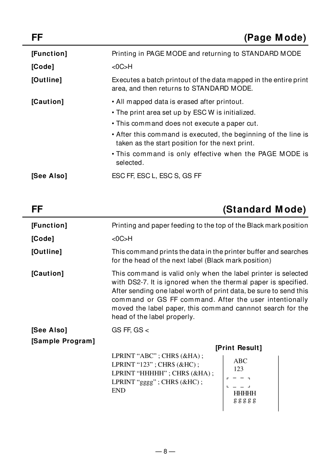 Citizen Systems PPU-231II manual Standard Mode, Print Result 