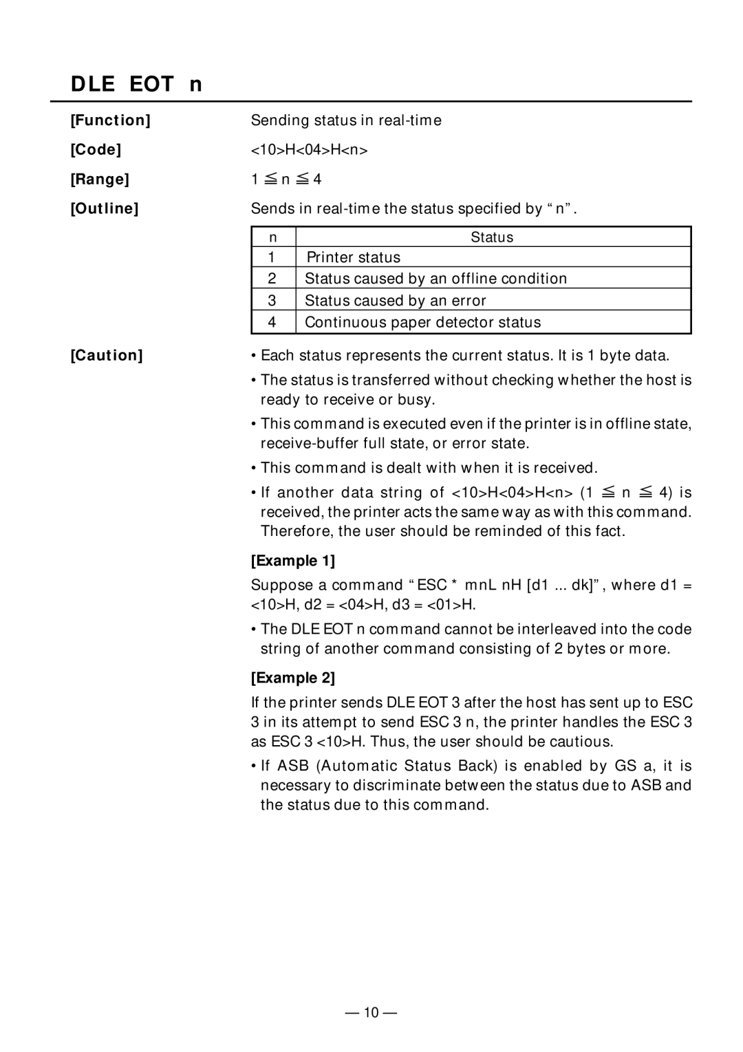 Citizen Systems PPU-231II manual DLE EOT n, Range Outline, Example 