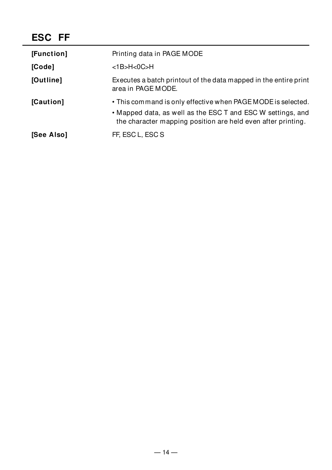 Citizen Systems PPU-231II manual Esc Ff 