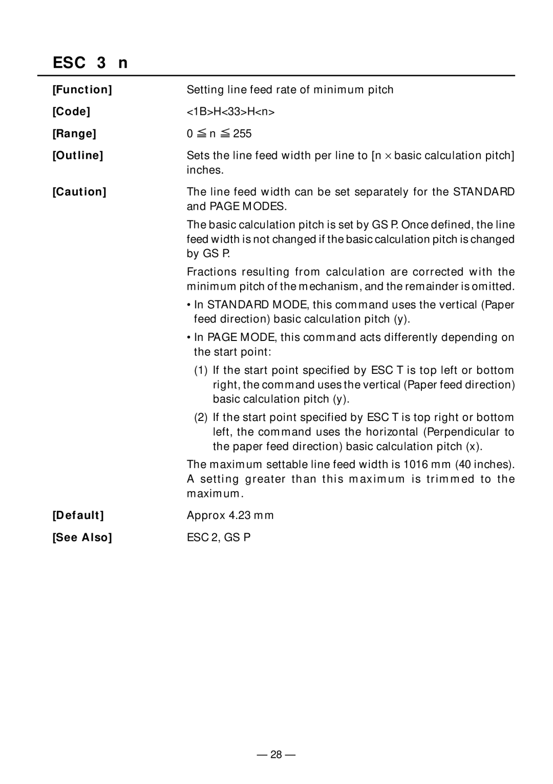 Citizen Systems PPU-231II manual ESC 3 n, Default 