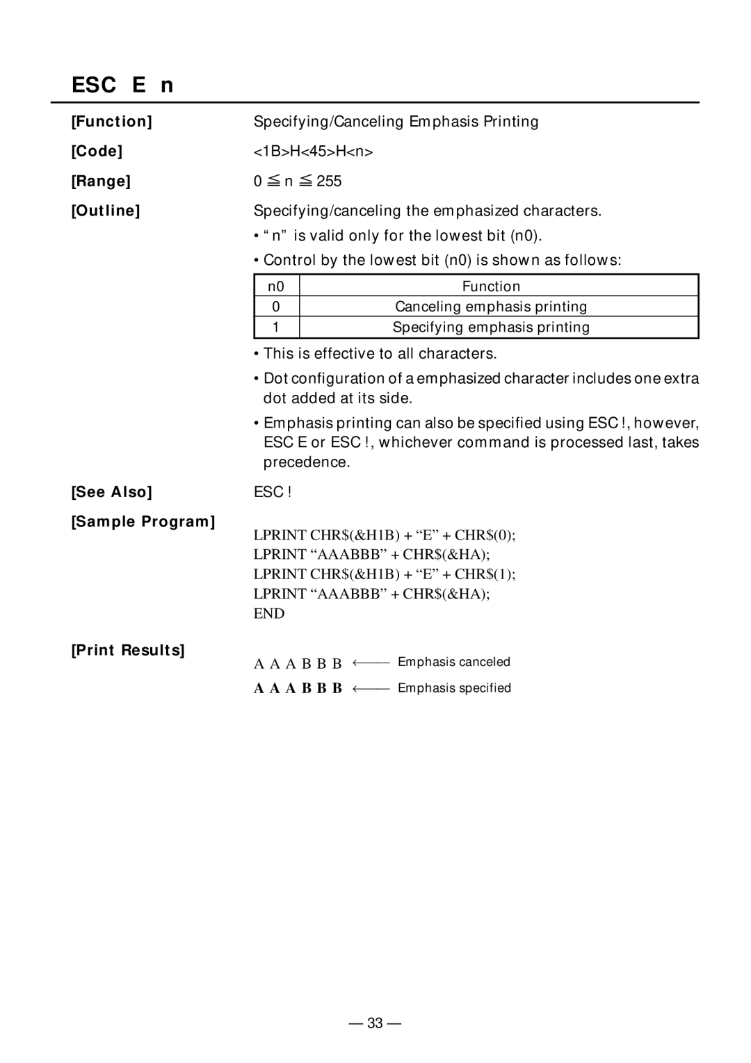 Citizen Systems PPU-231II manual ESC E n, Range Outline 