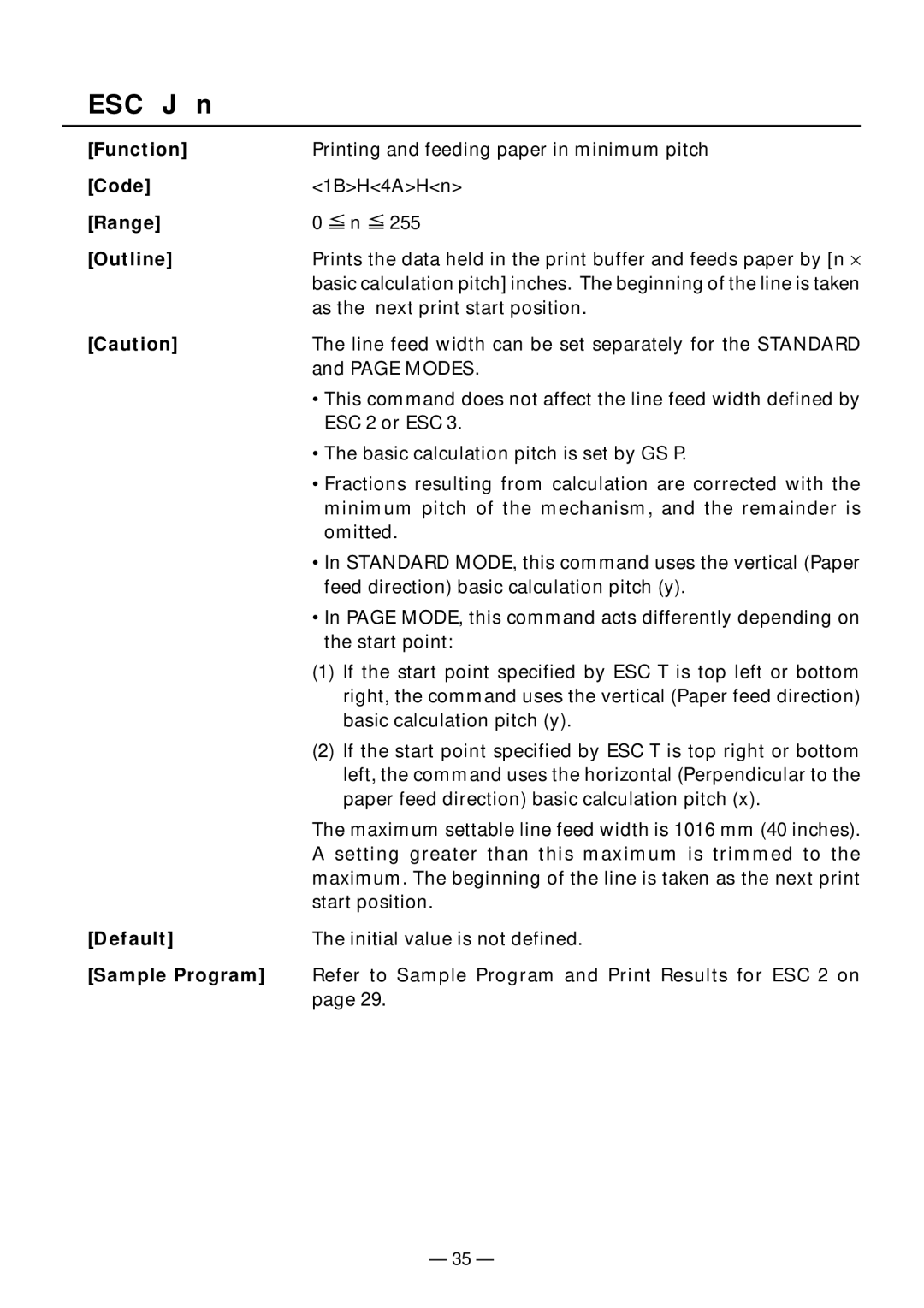 Citizen Systems PPU-231II manual ESC J n, Range 