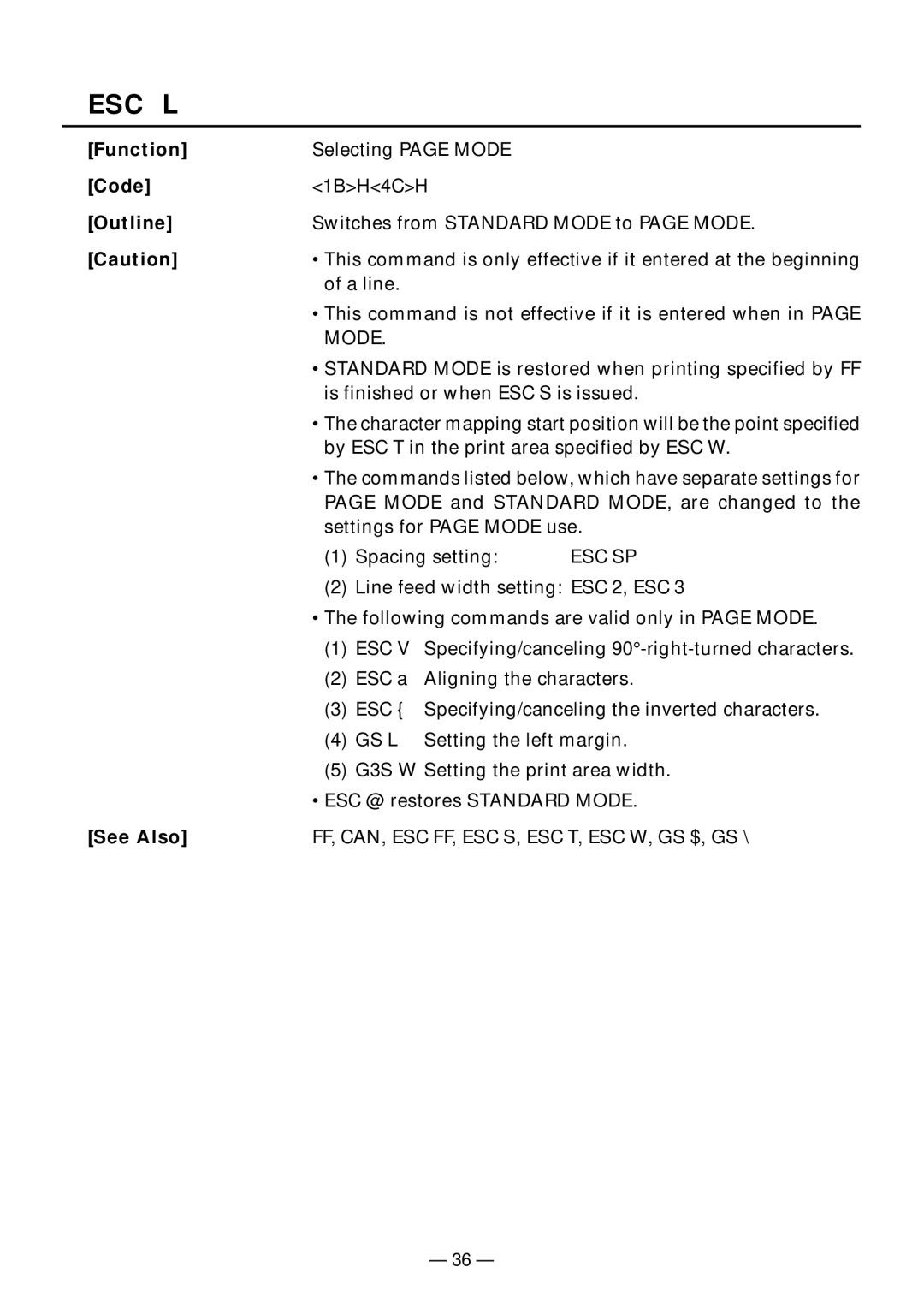 Citizen Systems PPU-231II manual Esc L 