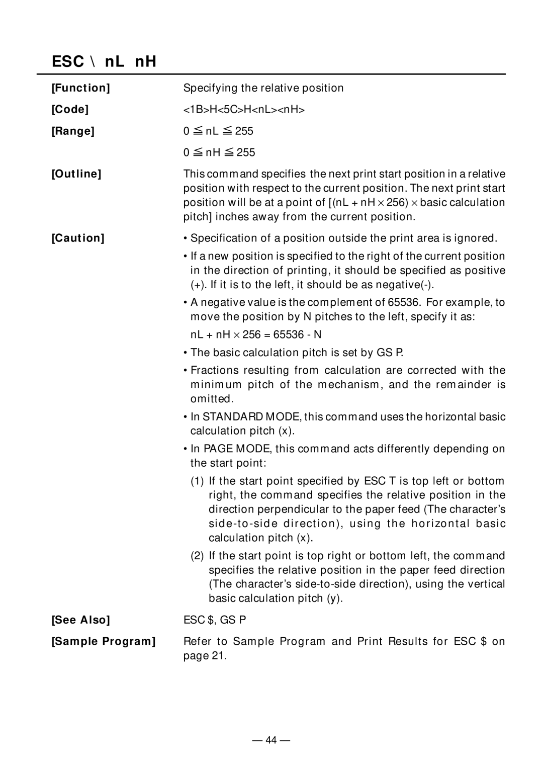 Citizen Systems PPU-231II manual ESC \ nL nH, Sample Program 