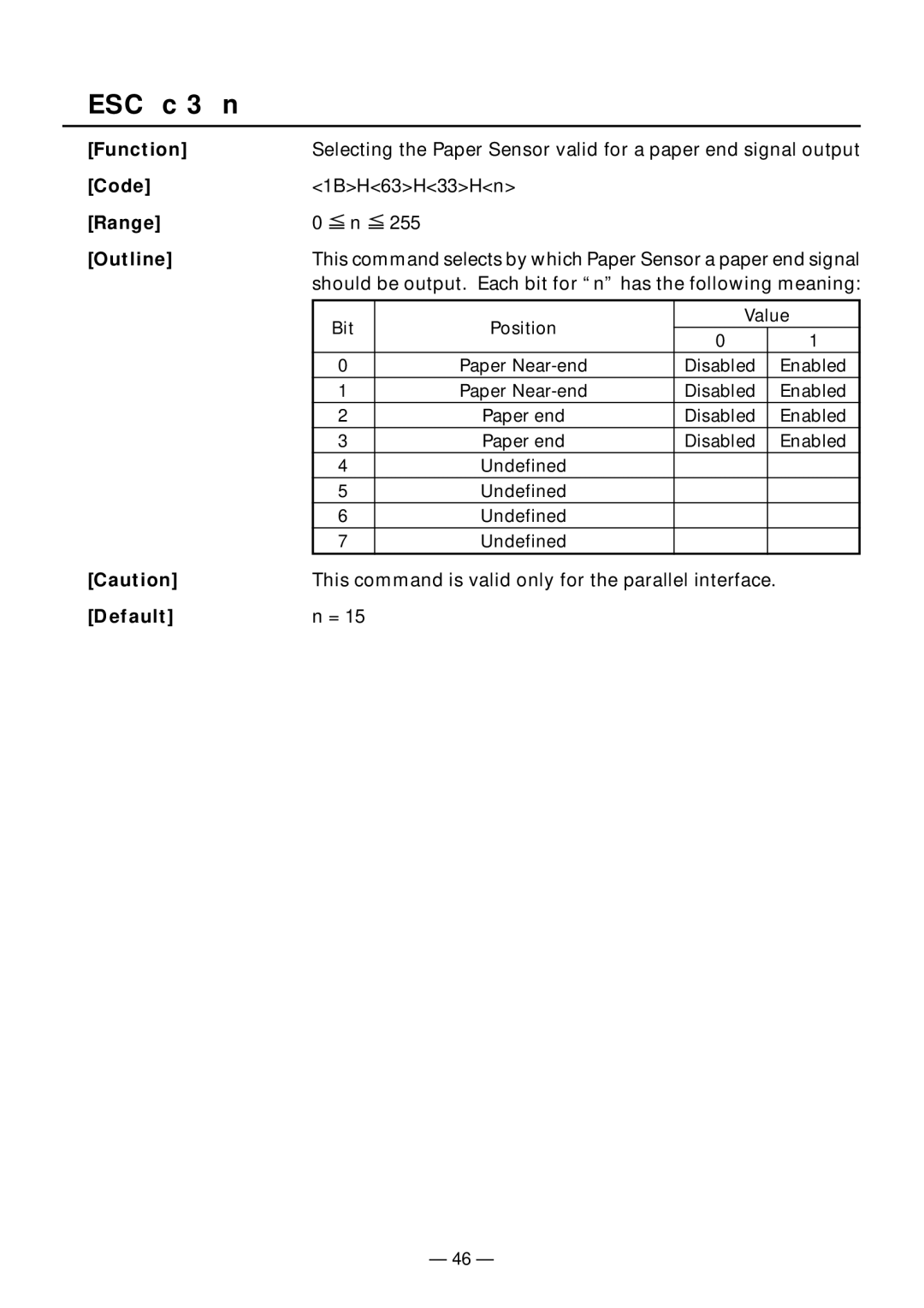 Citizen Systems PPU-231II manual ESC c 3 n 